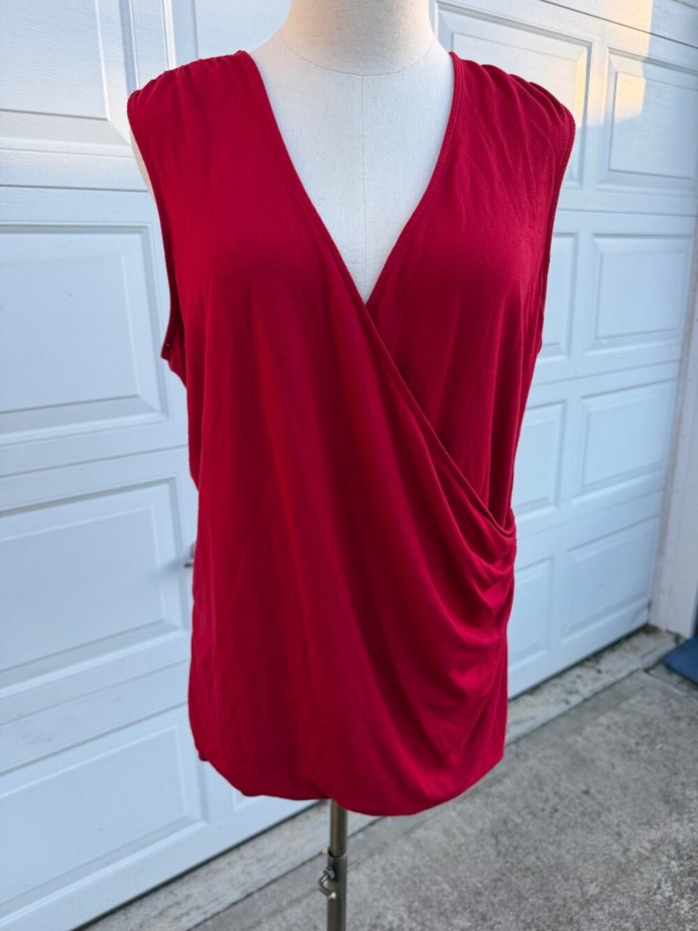 Lauren Ralph Lauren Red Faux Wrap Surplice Draped Top 1X Sleeveless Stretch Knit